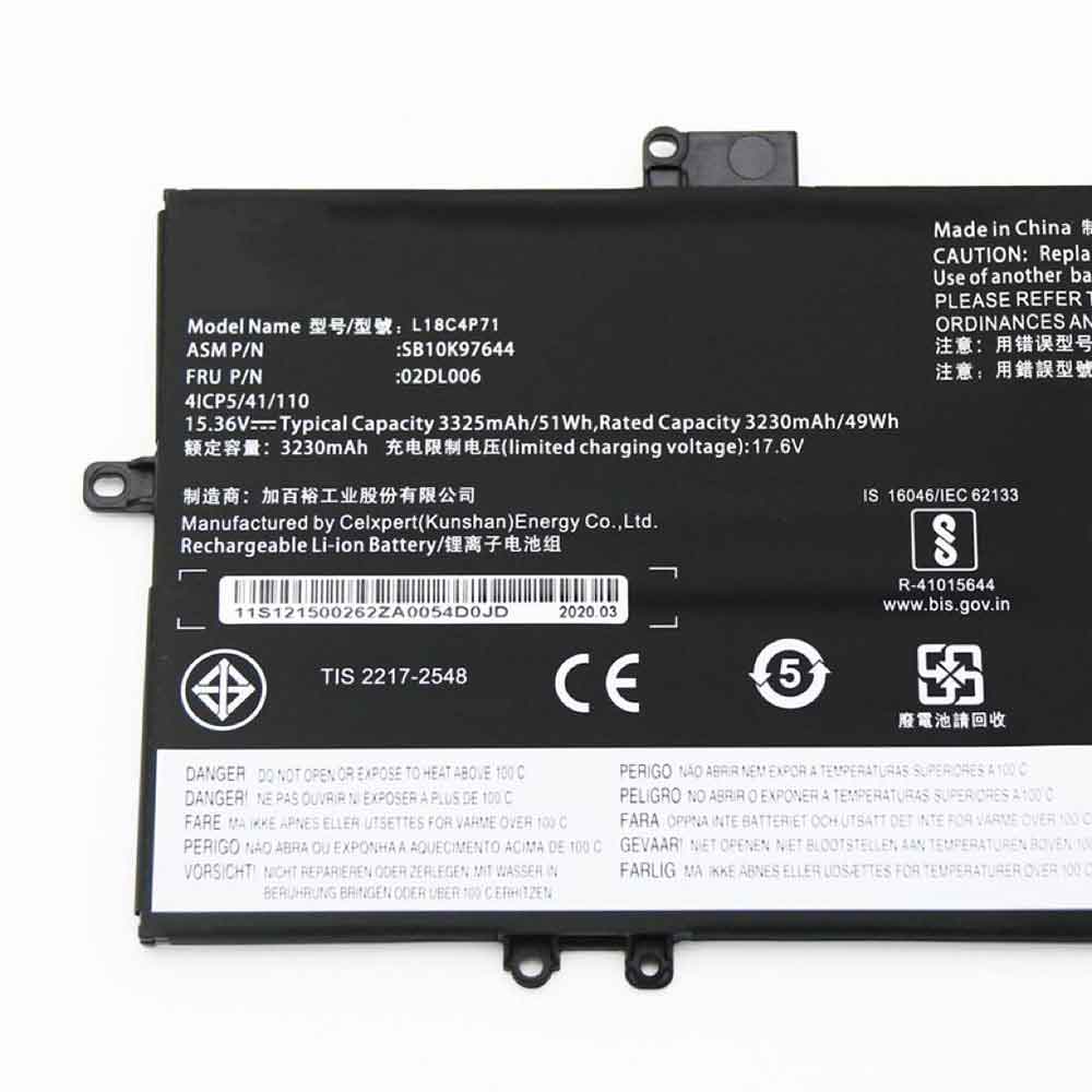 Batería para Lenovo ThinkPad X1C 2019 02DL005 L18C4P71